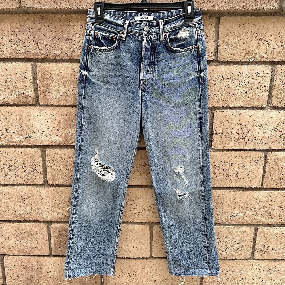 GRLFRND Button Fly Straight Leg High Rise Jeans Mica